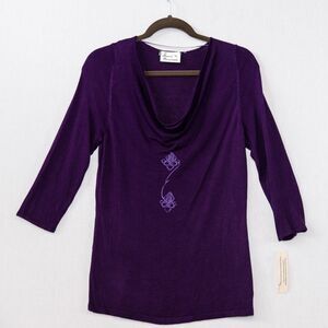 Merrick Linda K Originals hand painted Purple Sweater M NWT